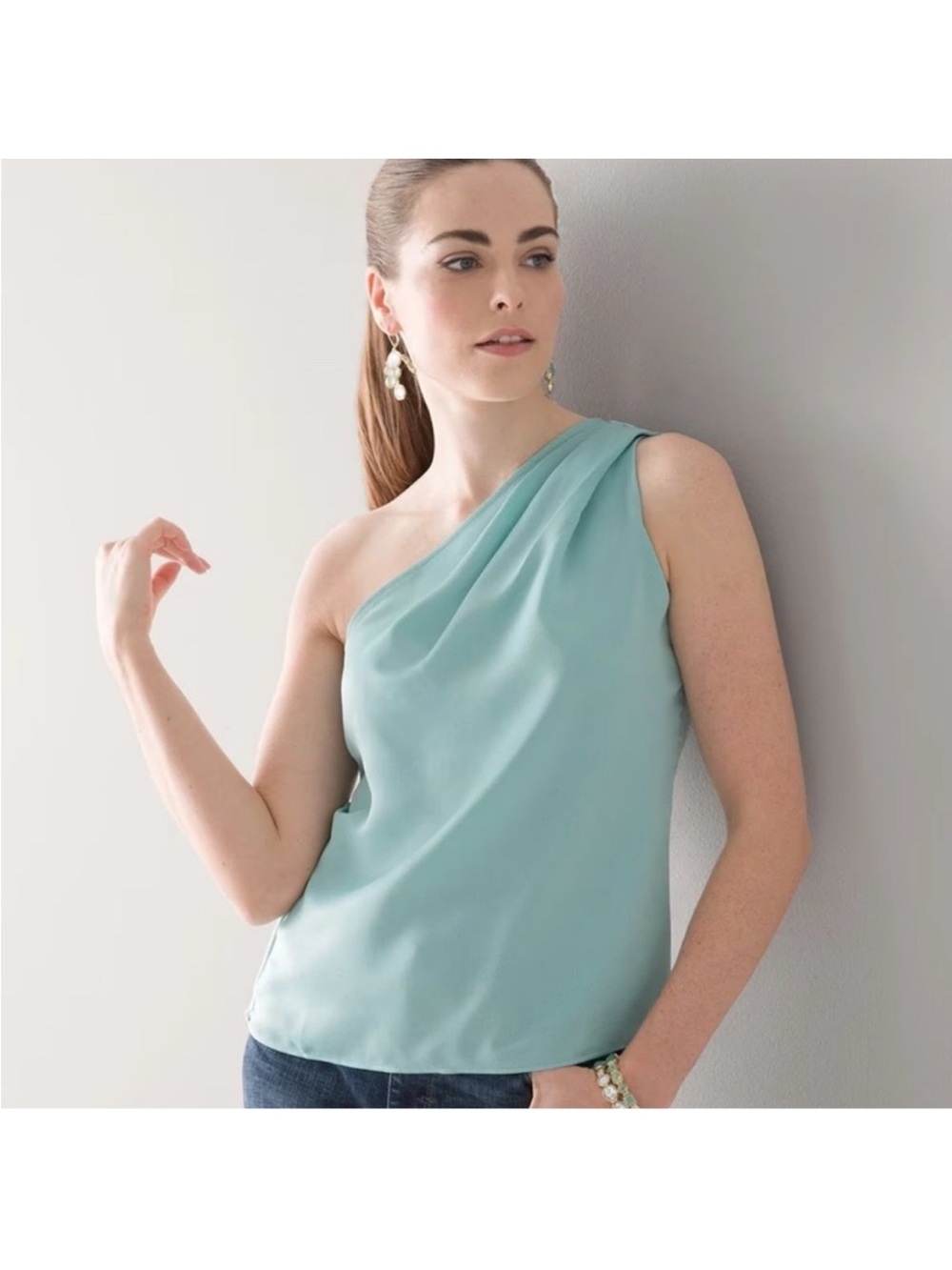 White House Black Market One-Shoulder Camisole - Aqua Blue